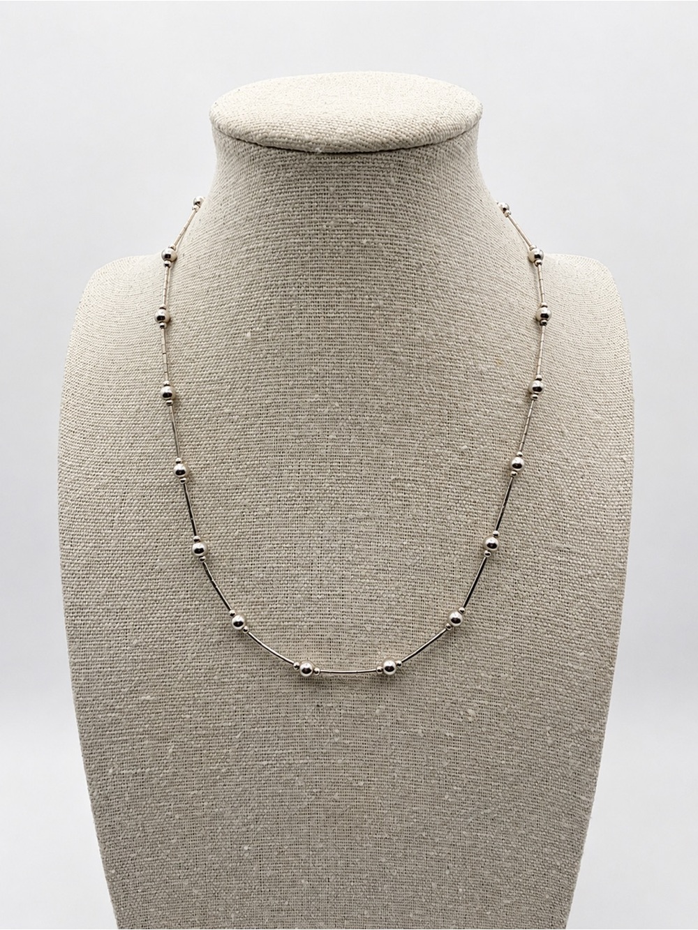 Liquid Silver Necklace 15.5" Bead Station Sterling 925 Vtg Jordan Choker MCM USA